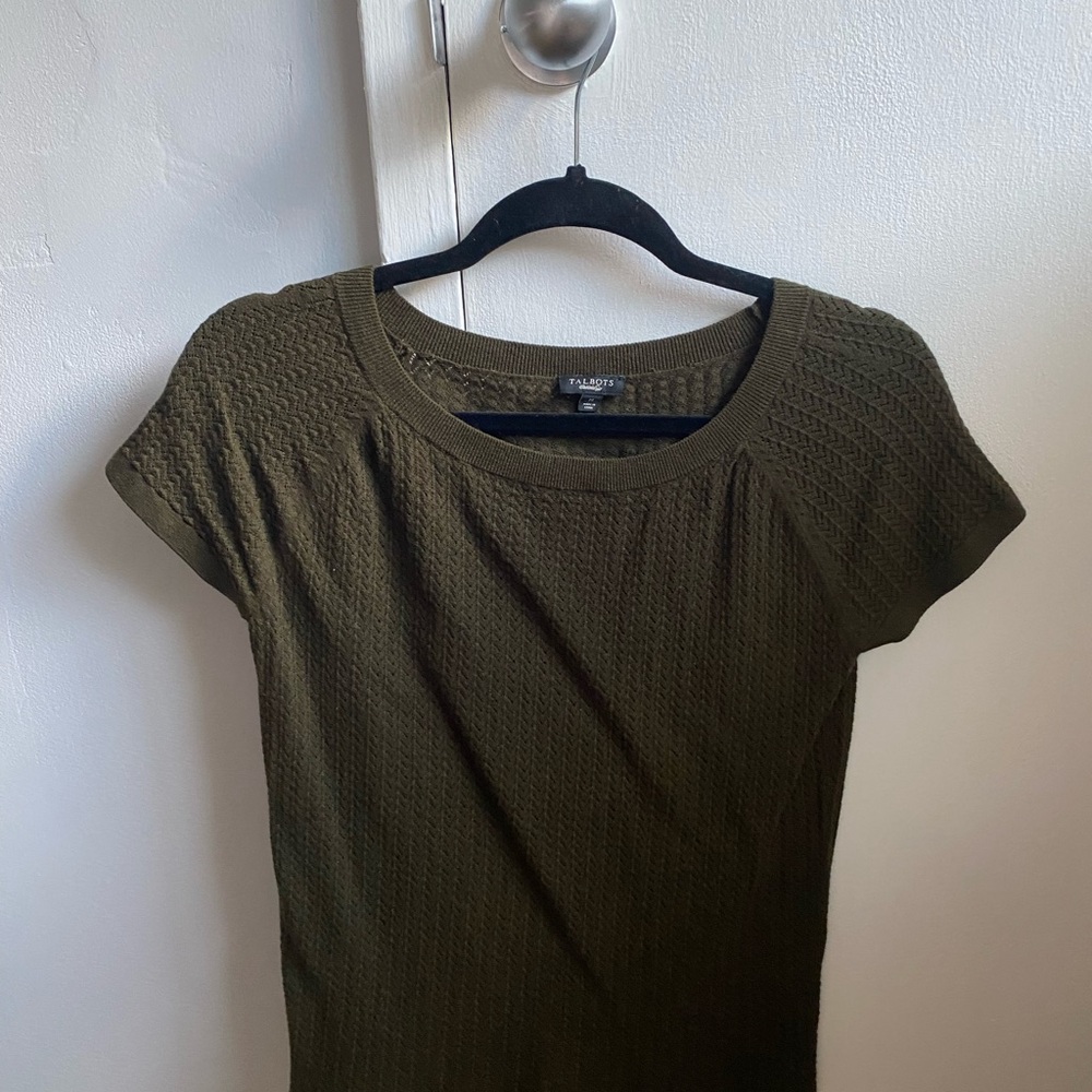 Talbots Green Ribbed Cap Sleeve Fitted Tee